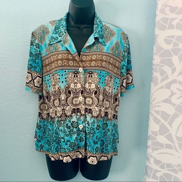 R&K Originals Boho Split Back Top Size Medium - Picture 1 of 15